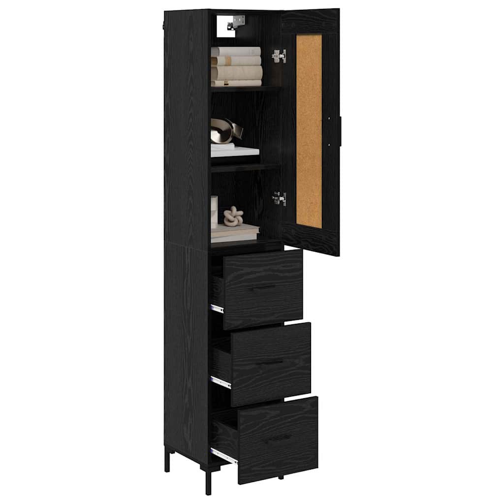Highboard met lade Zwart Eiken 34,5 x 34 x 180 cm Bewerkt hout is nu te koop bij PeponiXL, paradijselijk wonen!