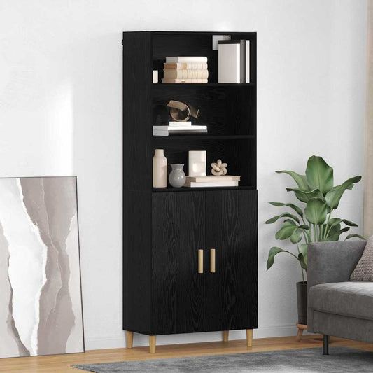 Hoge kast Zwart Eiken 69,5 x 32,5 x 180 cm Bewerkt hout is nu te koop bij PeponiXL, paradijselijk wonen!
