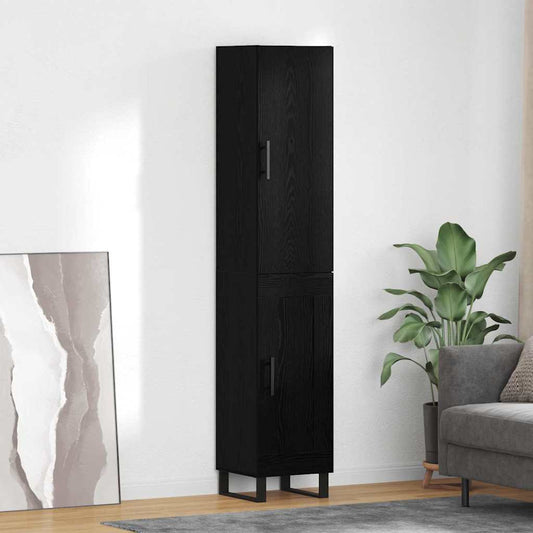 Highboard Zwart Eiken 34,5 x 34 x 180 cm Bewerkt hout is nu te koop bij PeponiXL, paradijselijk wonen!