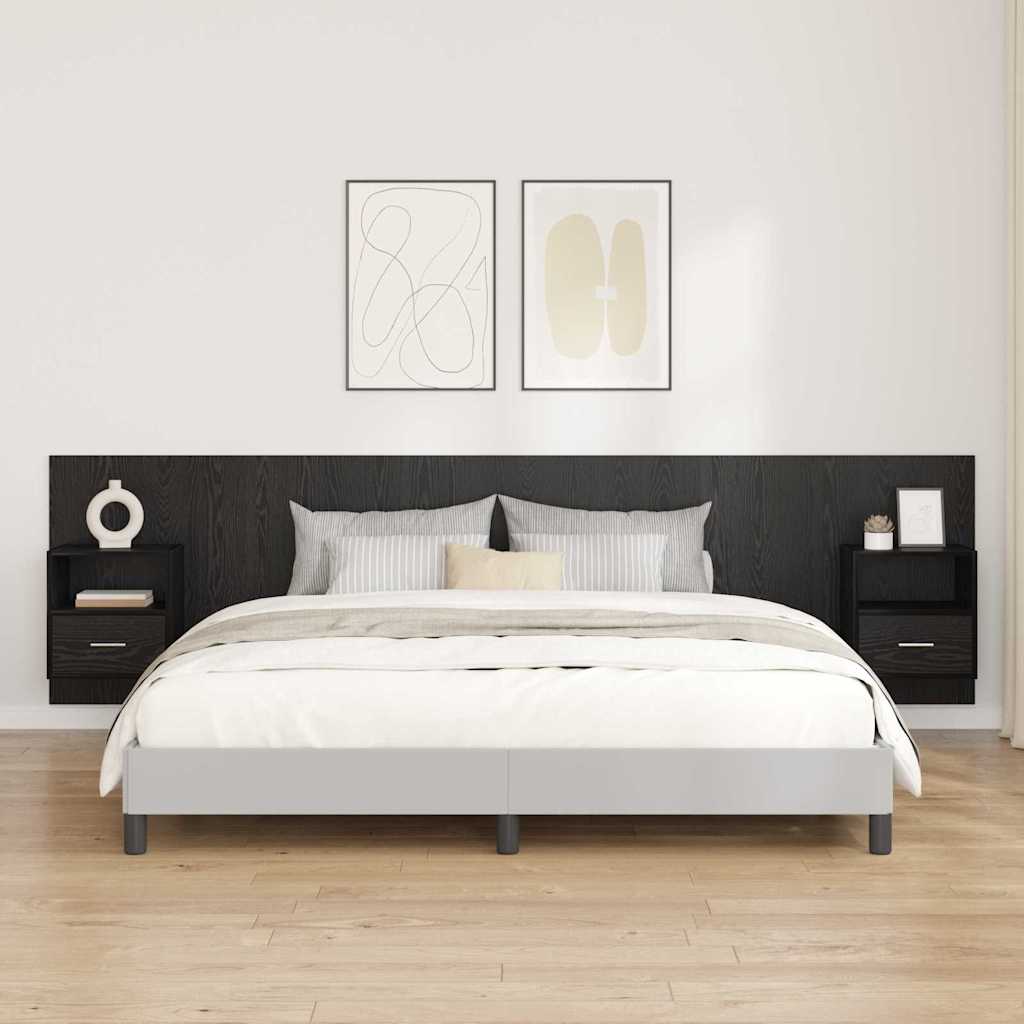 Hoofdbord Met Kast met lade 3 pcs Zwart Eiken Bewerkt hout is nu te koop bij PeponiXL, paradijselijk wonen!
