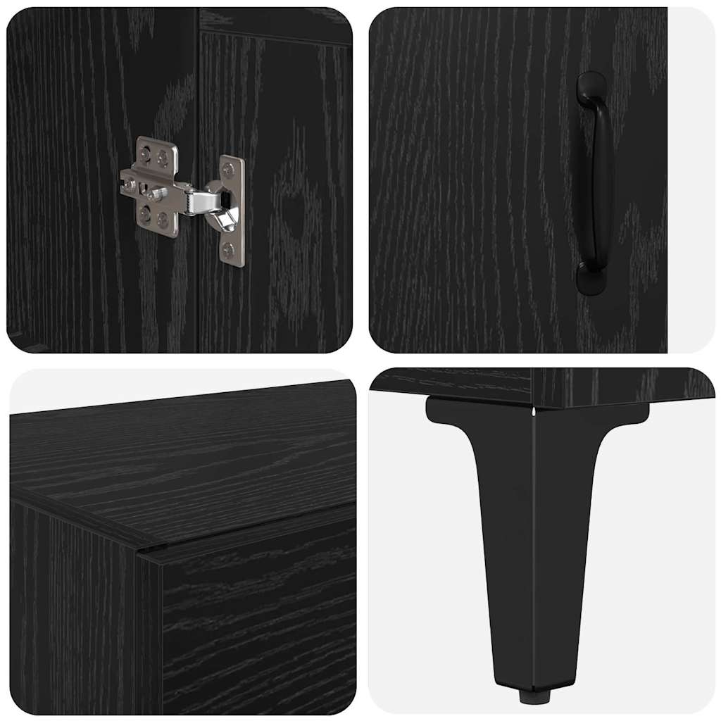 Highboard Zwart Eiken 69,5 x 34 x 180 cm Bewerkt hout is nu te koop bij PeponiXL, paradijselijk wonen!