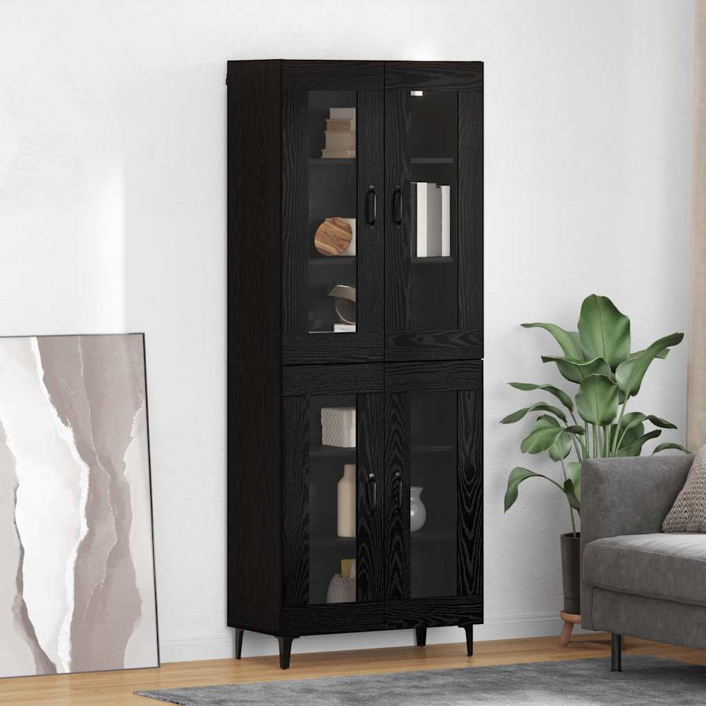 Highboard Zwart Eiken 69,5 x 34 x 180 cm Bewerkt hout is nu te koop bij PeponiXL, paradijselijk wonen!