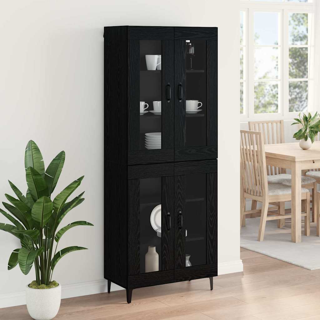 Highboard Zwart Eiken 69,5 x 34 x 180 cm Bewerkt hout is nu te koop bij PeponiXL, paradijselijk wonen!