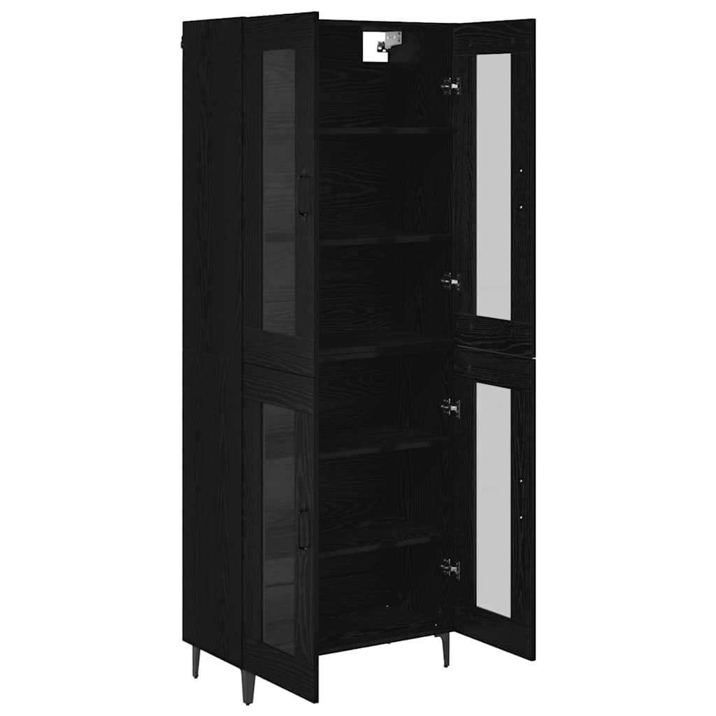 Highboard Zwart Eiken 69,5 x 34 x 180 cm Bewerkt hout is nu te koop bij PeponiXL, paradijselijk wonen!