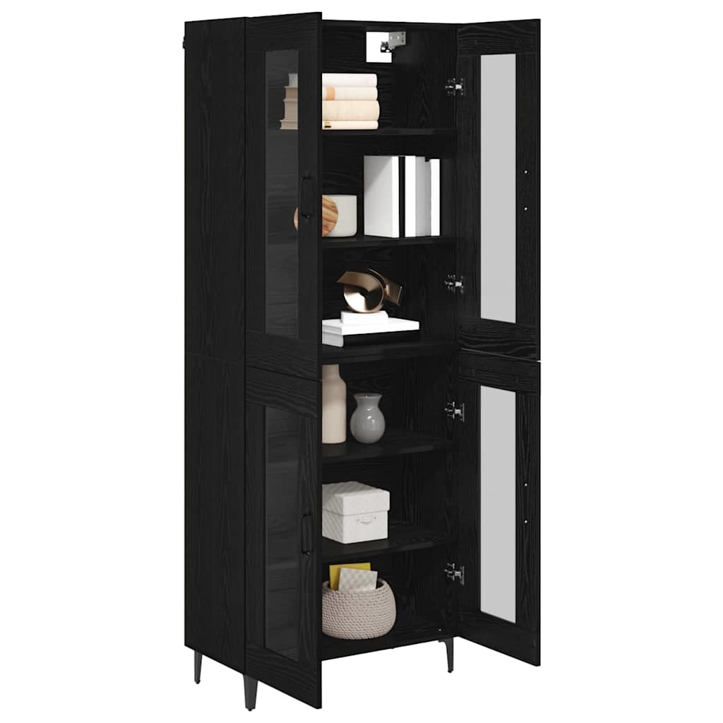 Highboard Zwart Eiken 69,5 x 34 x 180 cm Bewerkt hout is nu te koop bij PeponiXL, paradijselijk wonen!