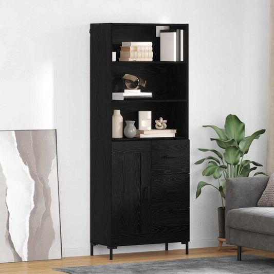 Hoge kast met lade Zwart Eiken 69,5 x 34 x 180 cm Bewerkt hout is nu te koop bij PeponiXL, paradijselijk wonen!