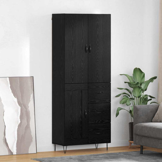 Hoge kast met lade 2 stuks Zwart Eiken Geëngineerd hout en glas is nu te koop bij PeponiXL, paradijselijk wonen!