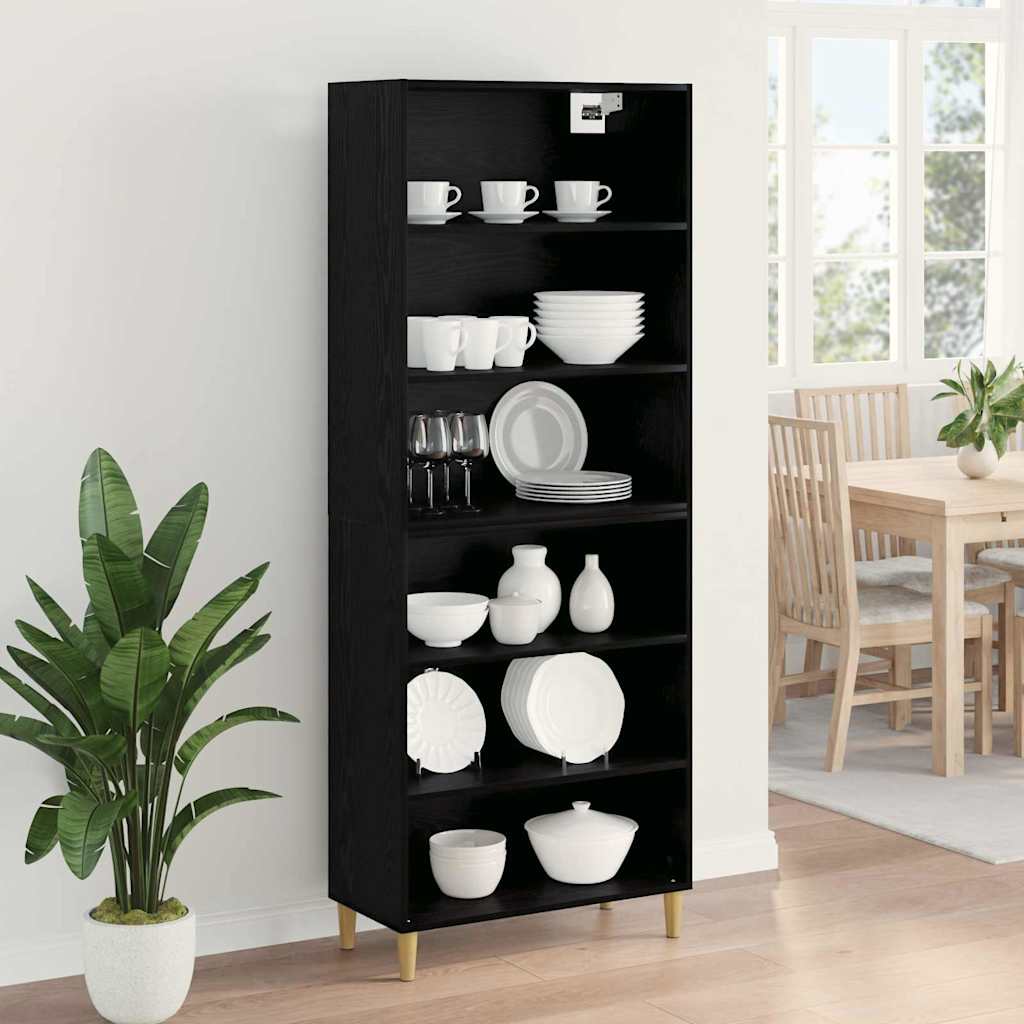 Hoge kast Zwart Eiken 69,5 x 32,5 x 180 cm Bewerkt hout is nu te koop bij PeponiXL, paradijselijk wonen!