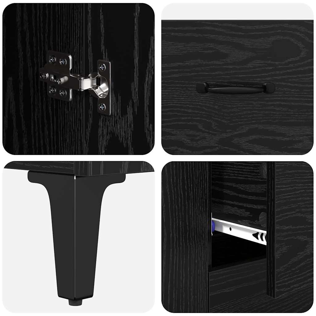 Highboard met lade Zwart Eiken 69,5 x 34 x 180 cm Bewerkt hout is nu te koop bij PeponiXL, paradijselijk wonen!