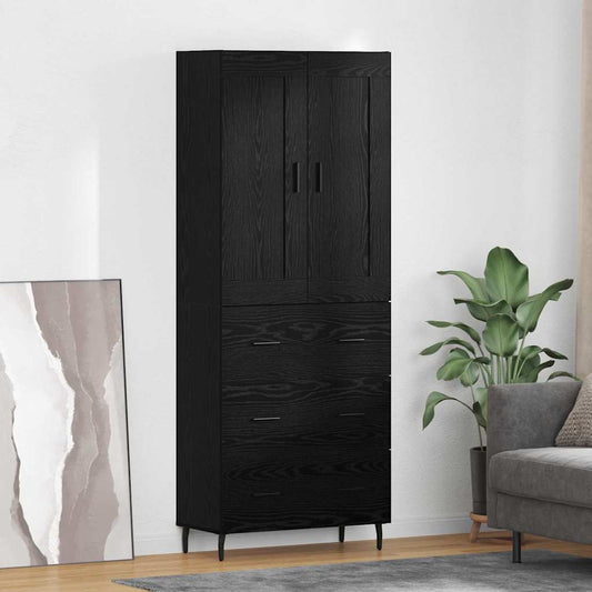 Hoge kast met lade 2 pcs Zwart Eiken Bewerkt hout is nu te koop bij PeponiXL, paradijselijk wonen!