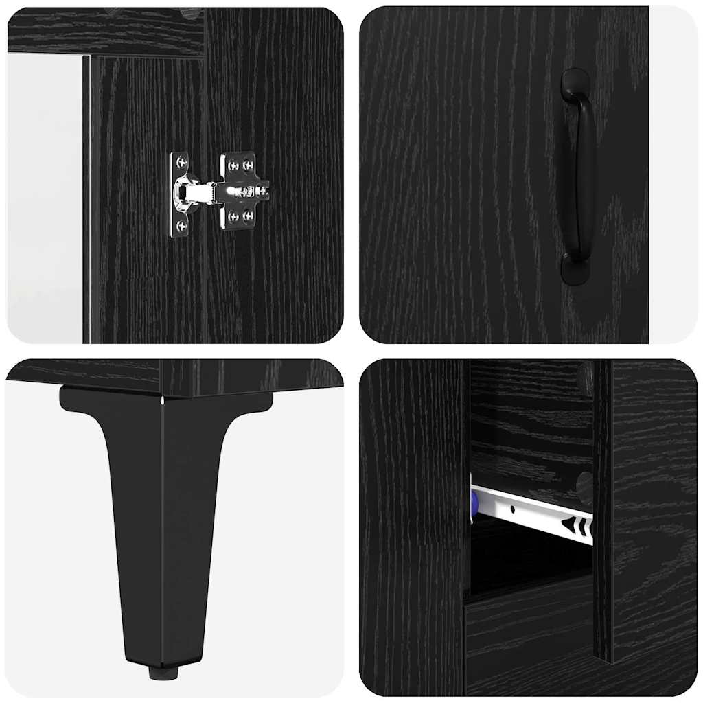 Highboard met lade Zwart Eiken 69,5 x 34 x 180 cm Bewerkt hout is nu te koop bij PeponiXL, paradijselijk wonen!