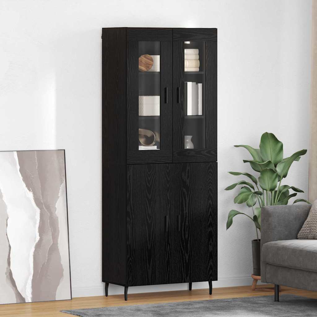 Hoge kast 2 pcs Zwart Eiken Bewerkt hout is nu te koop bij PeponiXL, paradijselijk wonen!