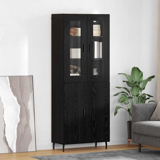 Hoge kast 2 pcs Zwart Eiken Bewerkt hout is nu te koop bij PeponiXL, paradijselijk wonen!