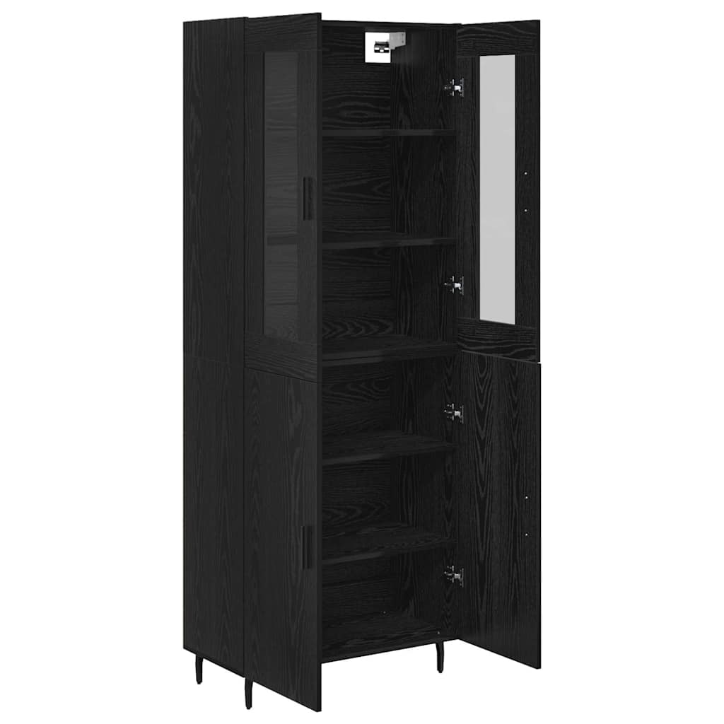 Hoge kast 2 pcs Zwart Eiken Bewerkt hout is nu te koop bij PeponiXL, paradijselijk wonen!