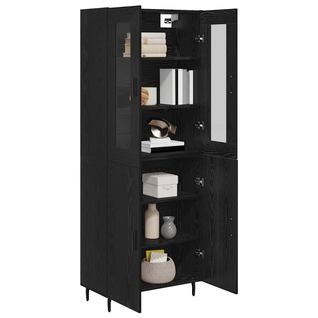 Hoge kast 2 pcs Zwart Eiken Bewerkt hout is nu te koop bij PeponiXL, paradijselijk wonen!