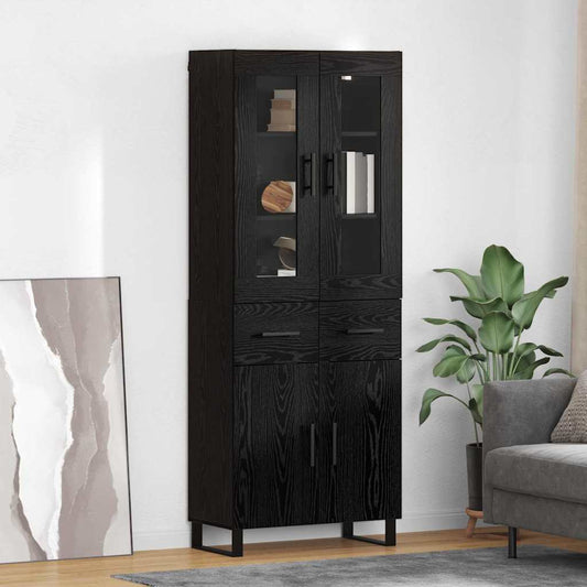 Hoge kast met lade 2 pcs Zwart Eiken Geengineerd Hout en Glas is nu te koop bij PeponiXL, paradijselijk wonen!