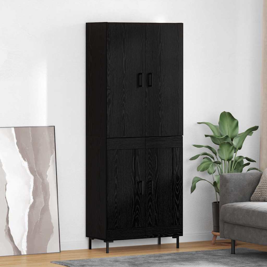 Highboard Zwart Eiken 69,5 x 34 x 180 cm Bewerkt hout is nu te koop bij PeponiXL, paradijselijk wonen!