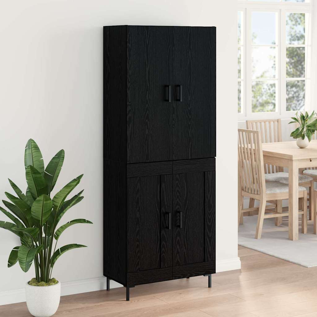 Highboard Zwart Eiken 69,5 x 34 x 180 cm Bewerkt hout is nu te koop bij PeponiXL, paradijselijk wonen!