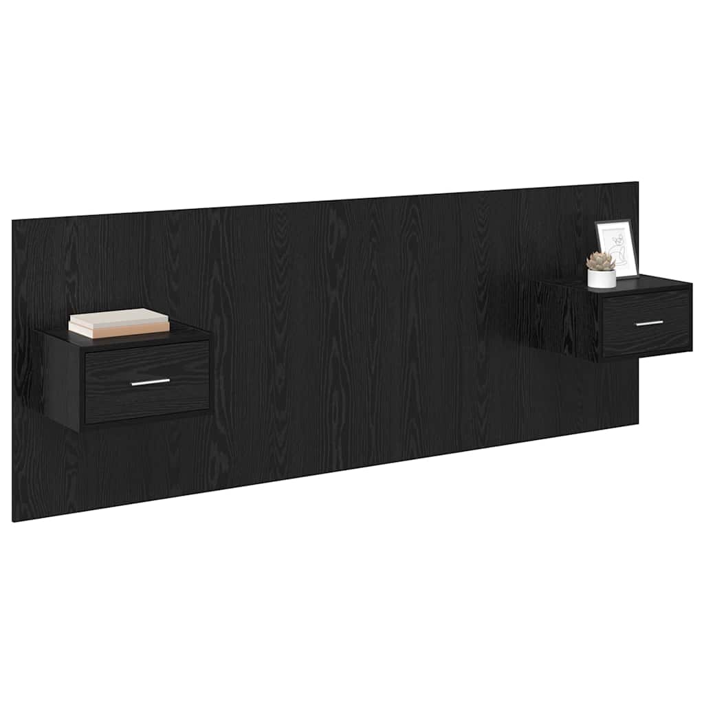 Hoofdbord Met Kast met lade 3 pcs Zwart Eiken Bewerkt hout is nu te koop bij PeponiXL, paradijselijk wonen!