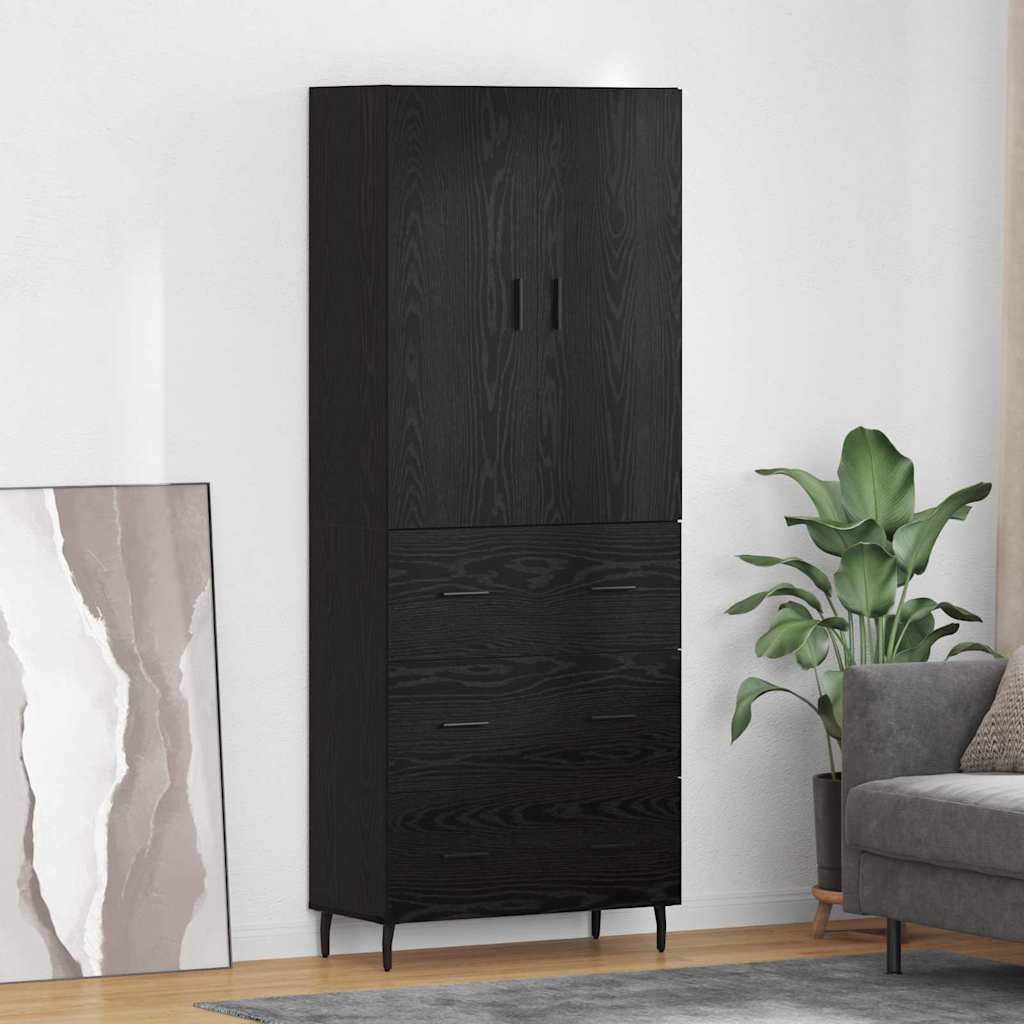 Hoge kast met lade 2 pcs Zwart eiken Geengineerd Hout en Glas is nu te koop bij PeponiXL, paradijselijk wonen!