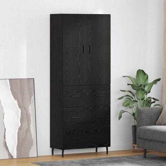 Hoge kast met lade 2 pcs Zwart eiken Geengineerd Hout en Glas is nu te koop bij PeponiXL, paradijselijk wonen!