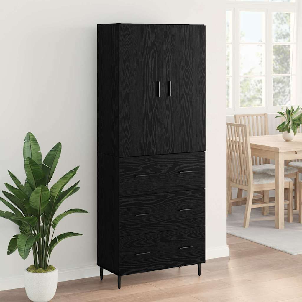 Hoge kast met lade 2 pcs Zwart eiken Geengineerd Hout en Glas is nu te koop bij PeponiXL, paradijselijk wonen!