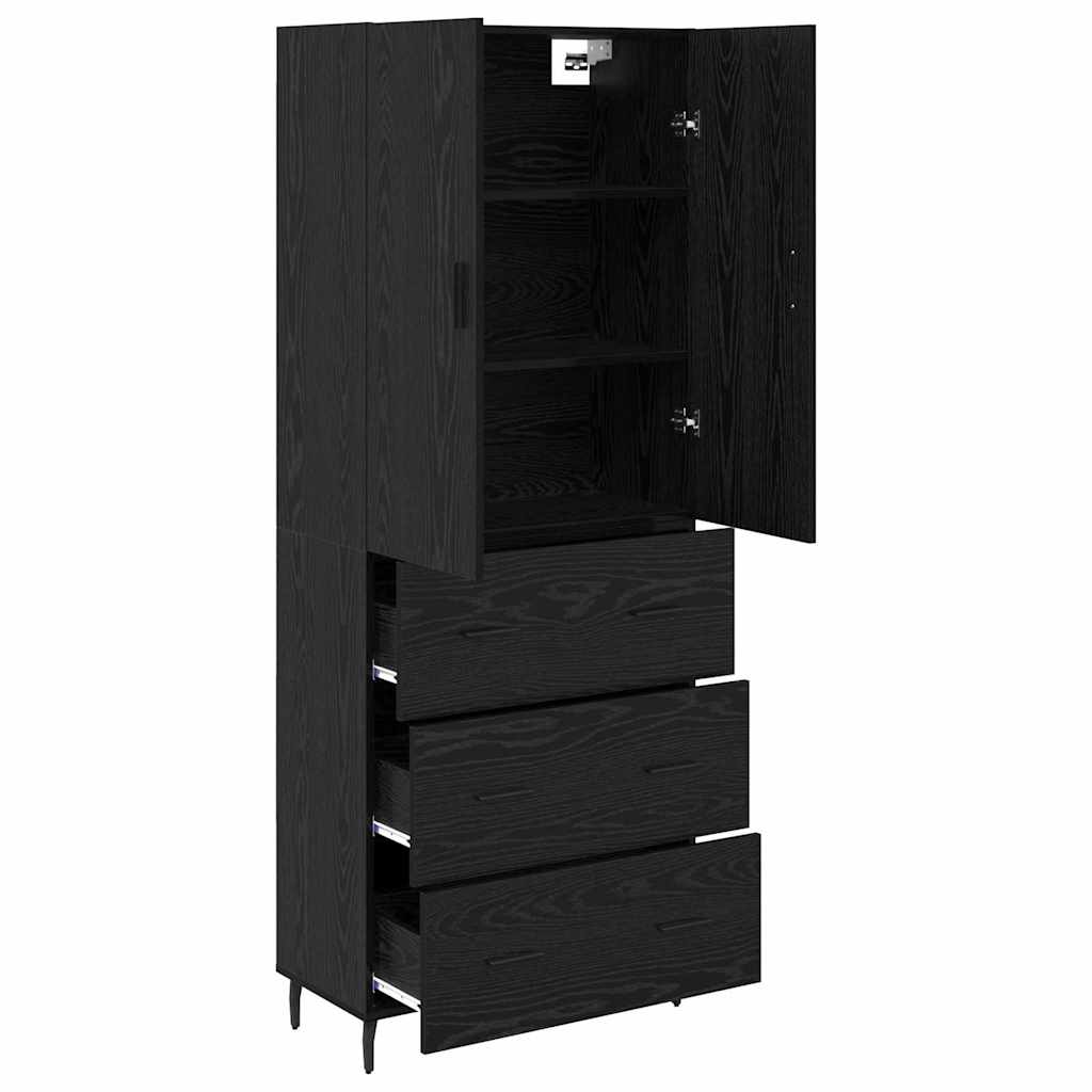 Hoge kast met lade 2 pcs Zwart eiken Geengineerd Hout en Glas is nu te koop bij PeponiXL, paradijselijk wonen!