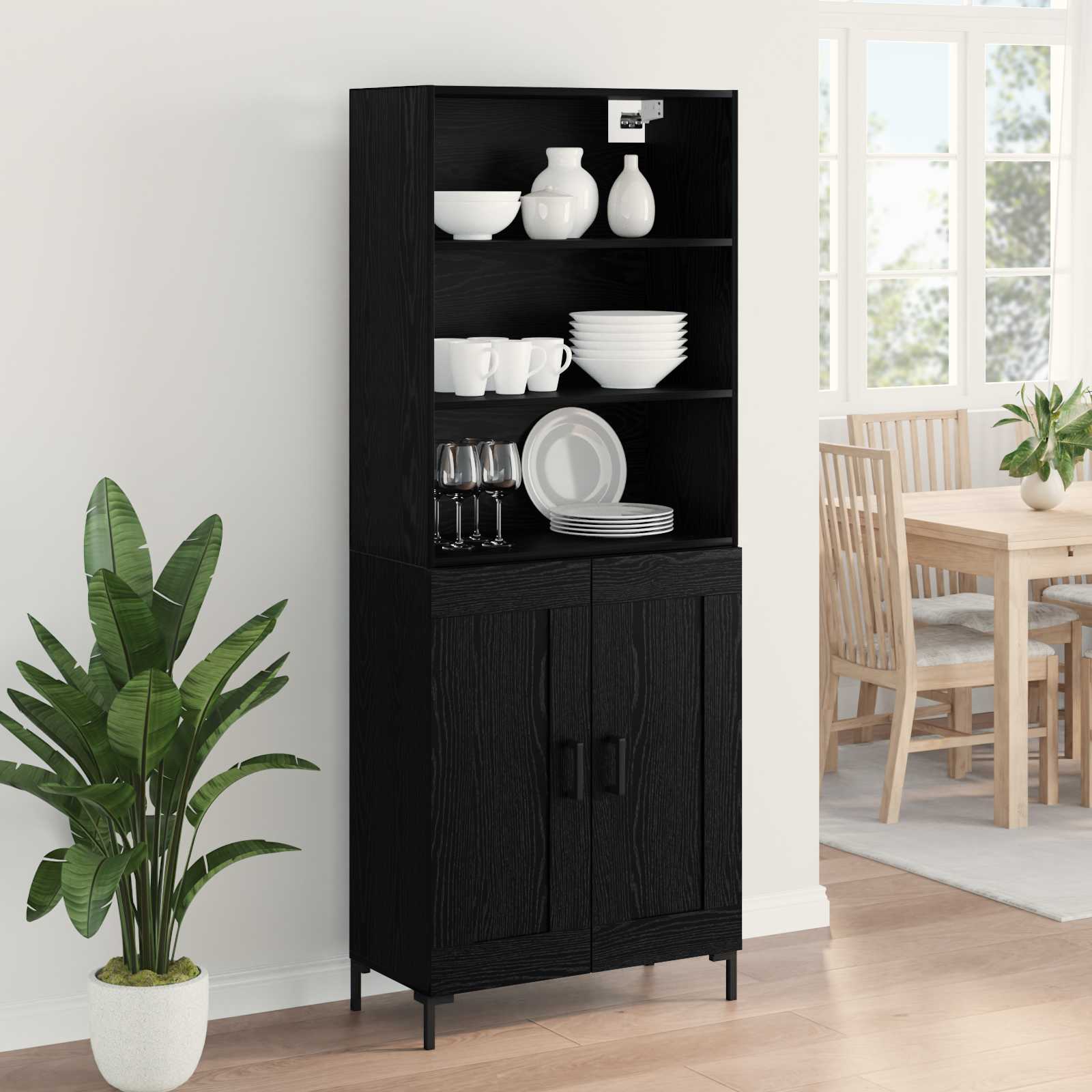 Hoge kast met lade Zwart Eiken 69,5 x 34 x 180 cm Bewerkt hout is nu te koop bij PeponiXL, paradijselijk wonen!