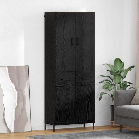 Highboard met lade Zwart Eiken 69,5 x 34 x 180 cm Bewerkt hout is nu te koop bij PeponiXL, paradijselijk wonen!