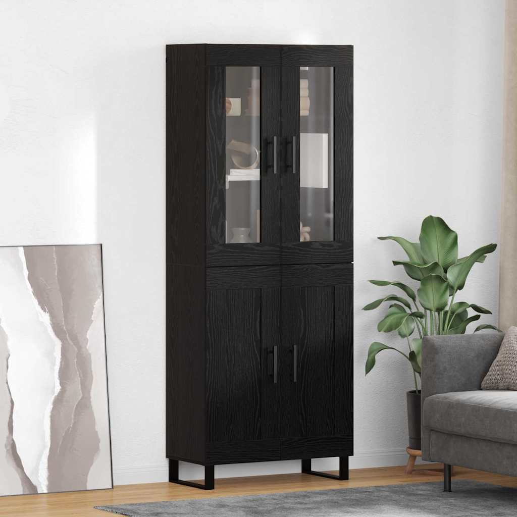 Hoge kast 2 pcs Zwart Eiken Geengineerd Hout en Glas is nu te koop bij PeponiXL, paradijselijk wonen!