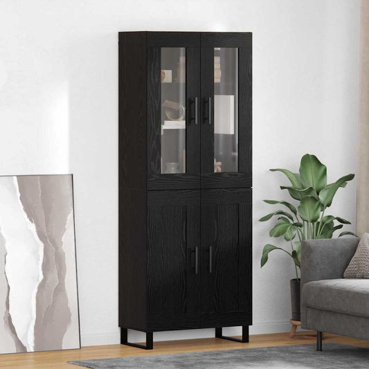 Hoge kast 2 pcs Zwart Eiken Geengineerd Hout en Glas is nu te koop bij PeponiXL, paradijselijk wonen!