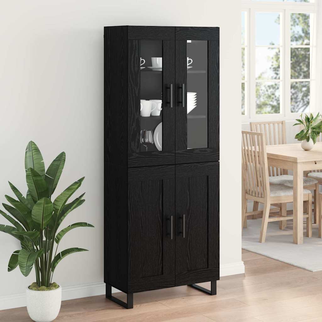 Hoge kast 2 pcs Zwart Eiken Geengineerd Hout en Glas is nu te koop bij PeponiXL, paradijselijk wonen!