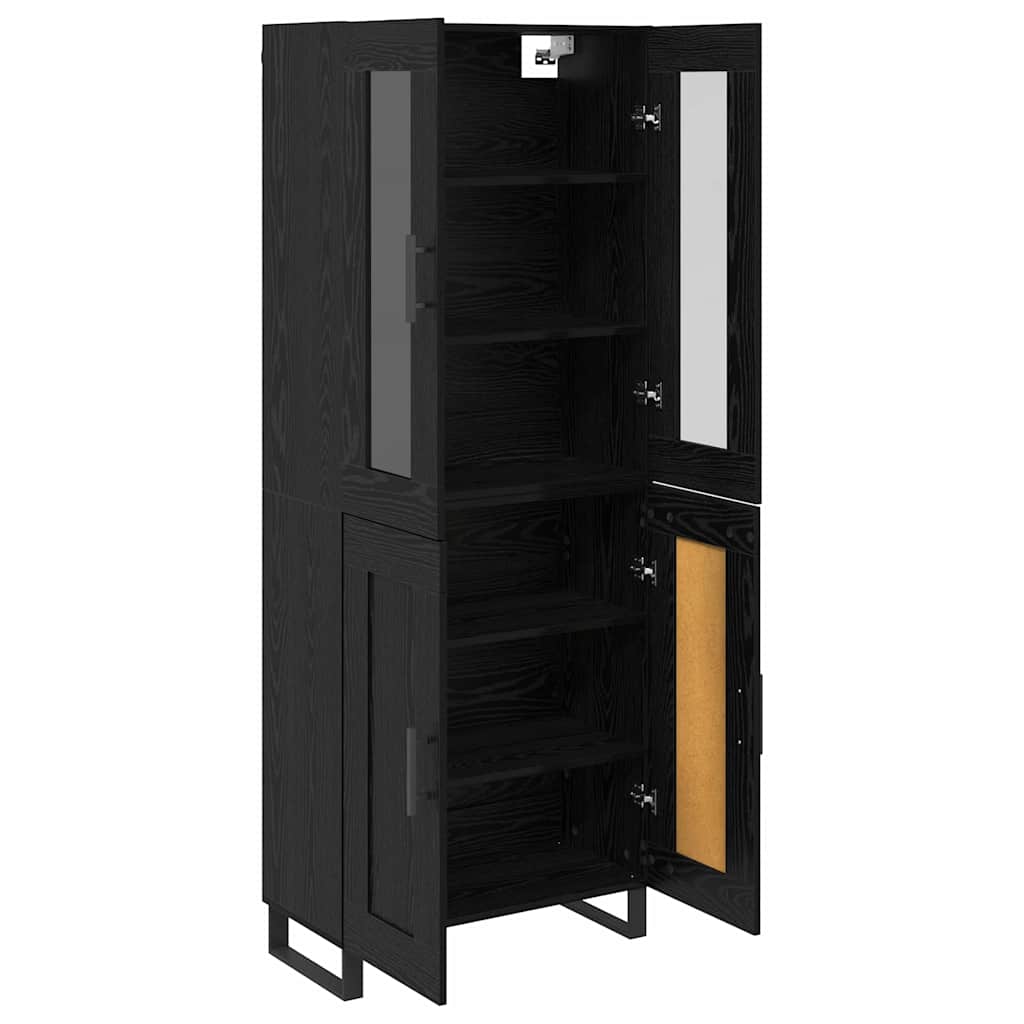 Hoge kast 2 pcs Zwart Eiken Geengineerd Hout en Glas is nu te koop bij PeponiXL, paradijselijk wonen!