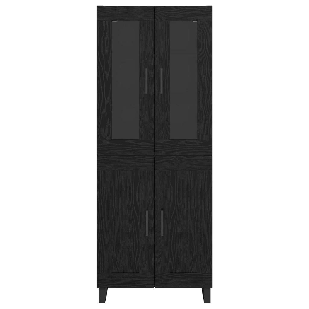 Hoge kast 2 pcs Zwart Eiken Geengineerd Hout en Glas is nu te koop bij PeponiXL, paradijselijk wonen!
