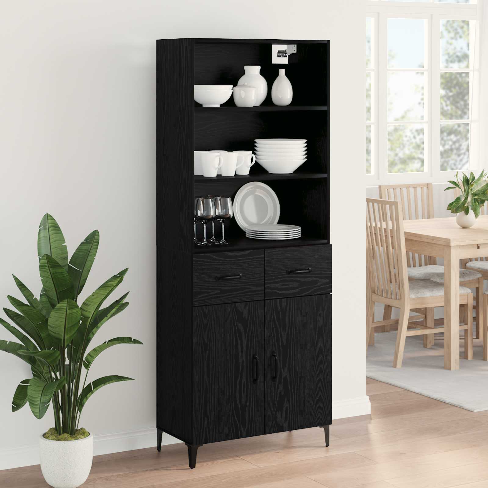 Hoge kast met lade Zwart Eiken 69,5 x 34 x 180 cm Bewerkt hout is nu te koop bij PeponiXL, paradijselijk wonen!