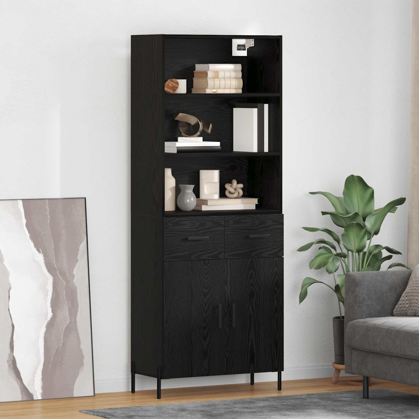 Hoge kast met lade Zwart eiken 69,5 x 34 x 180 cm Bewerkt hout is nu te koop bij PeponiXL, paradijselijk wonen!