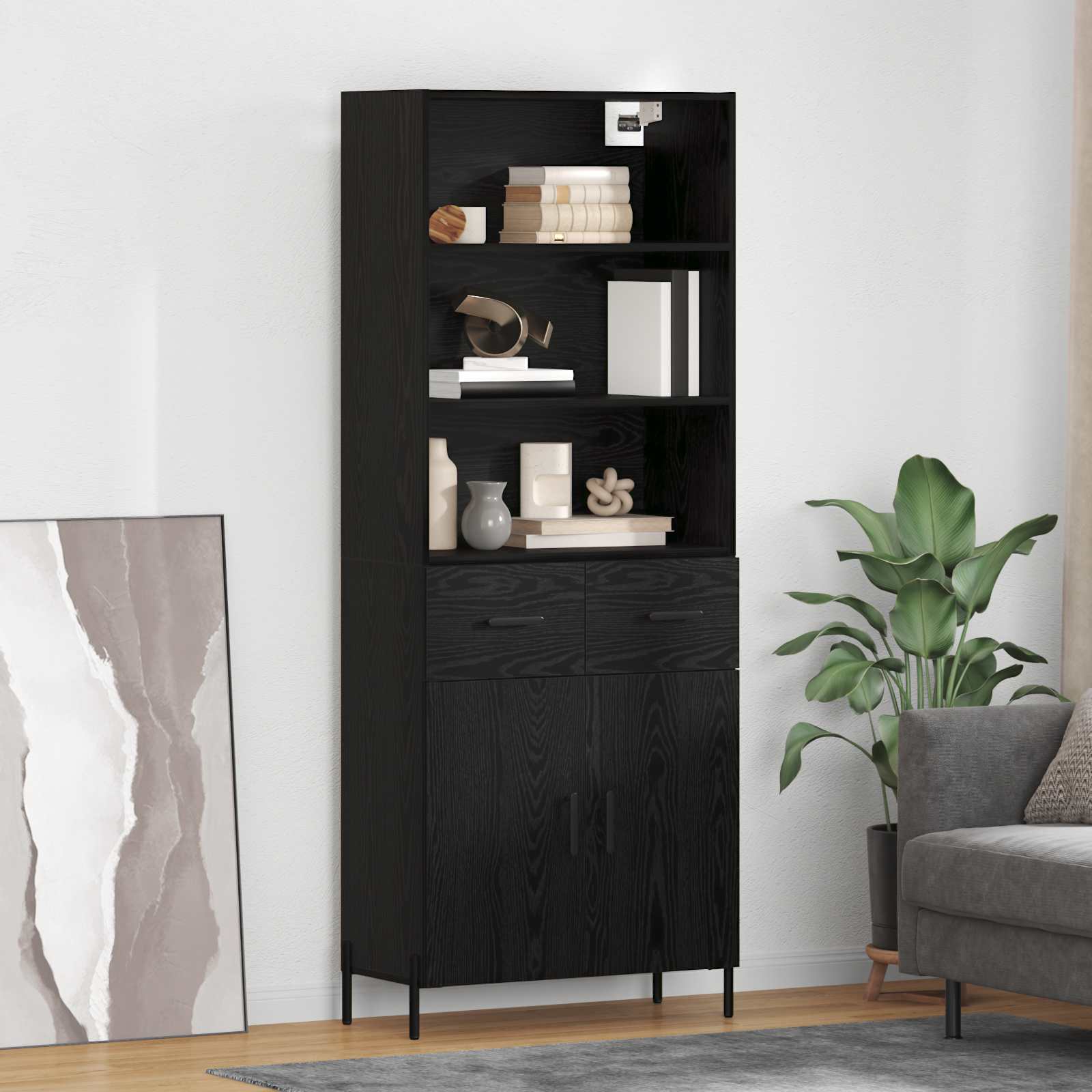 Hoge kast met lade Zwart eiken 69,5 x 34 x 180 cm Bewerkt hout is nu te koop bij PeponiXL, paradijselijk wonen!