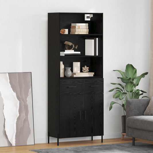 Hoge kast met lade Zwart eiken 69,5 x 34 x 180 cm Bewerkt hout is nu te koop bij PeponiXL, paradijselijk wonen!