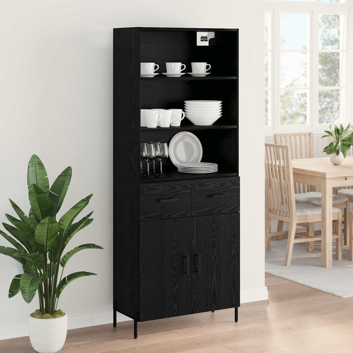 Hoge kast met lade Zwart eiken 69,5 x 34 x 180 cm Bewerkt hout is nu te koop bij PeponiXL, paradijselijk wonen!