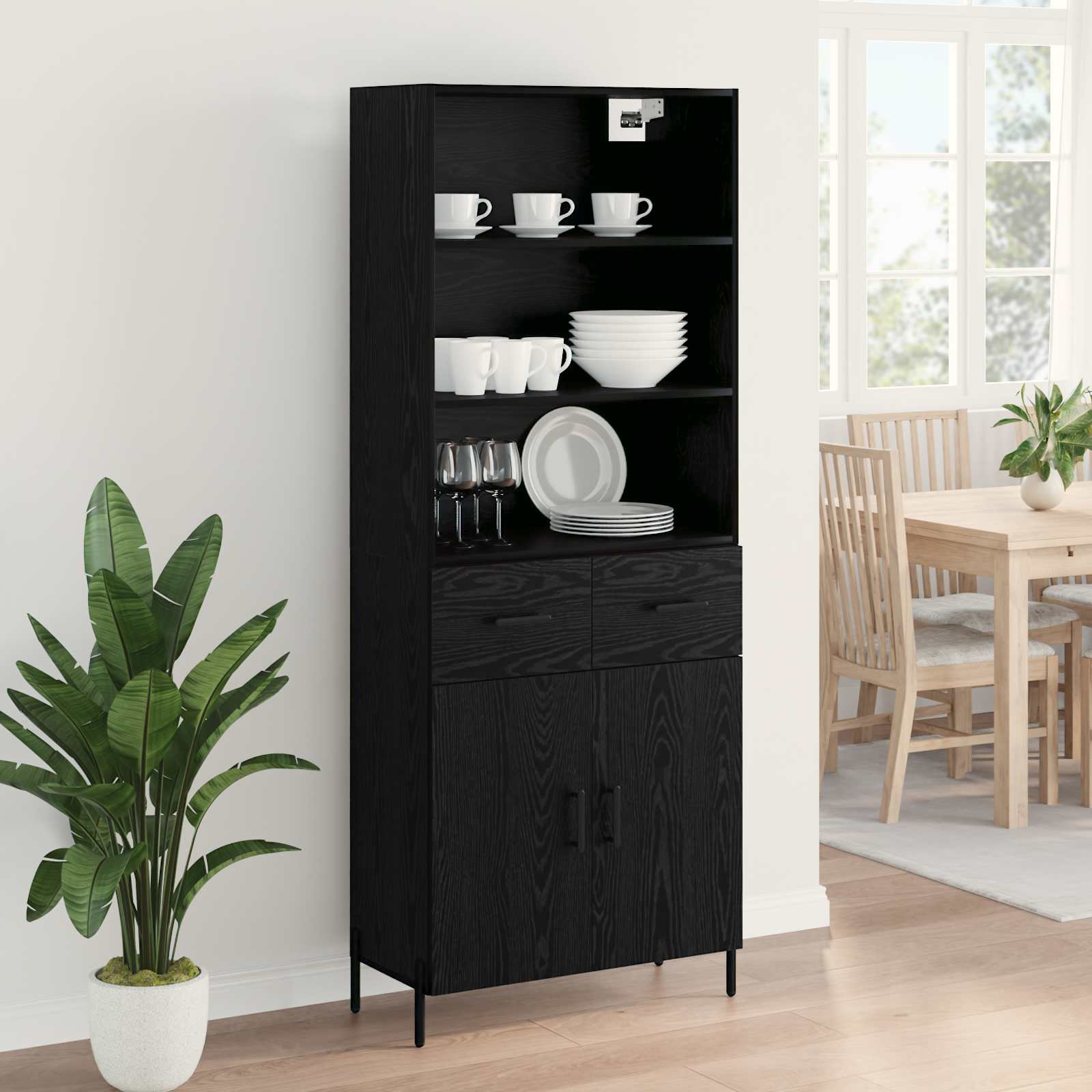 Hoge kast met lade Zwart eiken 69,5 x 34 x 180 cm Bewerkt hout is nu te koop bij PeponiXL, paradijselijk wonen!