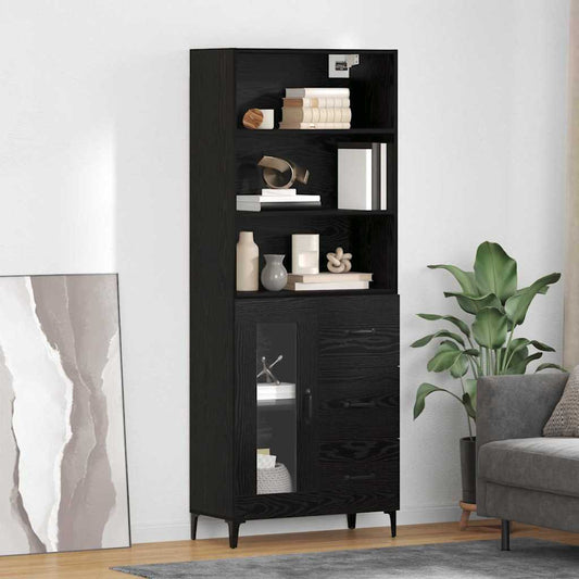 Hoge kast met lade Zwart Eiken 69,5 x 34 x 180 cm Bewerkt hout is nu te koop bij PeponiXL, paradijselijk wonen!