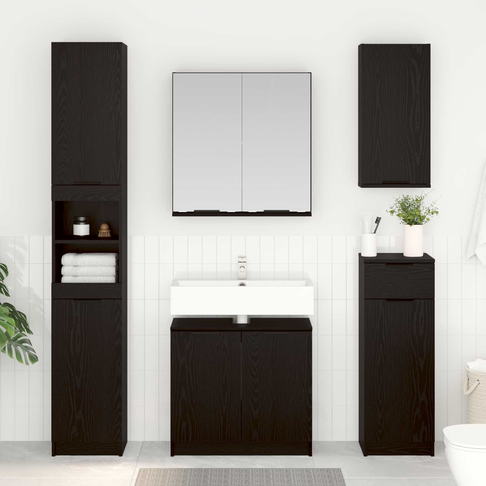 Badkamermeubelset met lade 3 pcs Zwart Eiken Bewerkt hout is nu te koop bij PeponiXL, paradijselijk wonen!