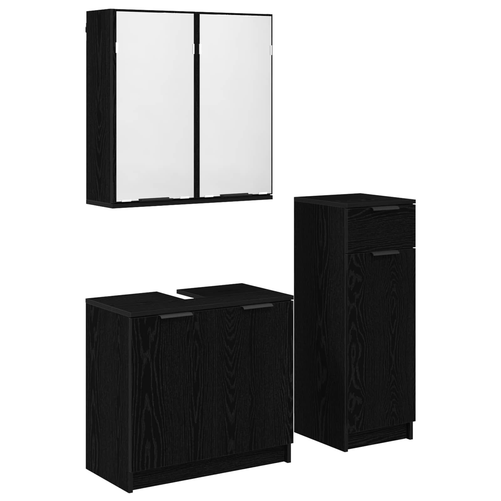 Badkamermeubelset met lade 3 pcs Zwart Eiken Bewerkt hout is nu te koop bij PeponiXL, paradijselijk wonen!