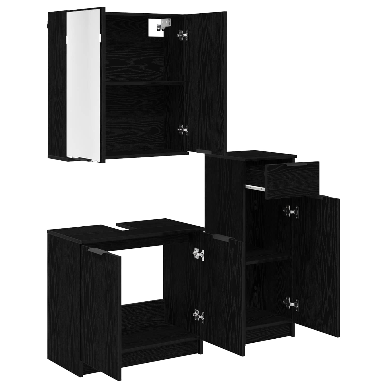 Badkamermeubelset met lade 3 pcs Zwart Eiken Bewerkt hout is nu te koop bij PeponiXL, paradijselijk wonen!