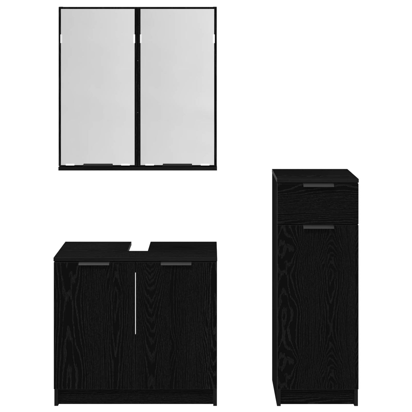 Badkamermeubelset met lade 3 pcs Zwart Eiken Bewerkt hout is nu te koop bij PeponiXL, paradijselijk wonen!