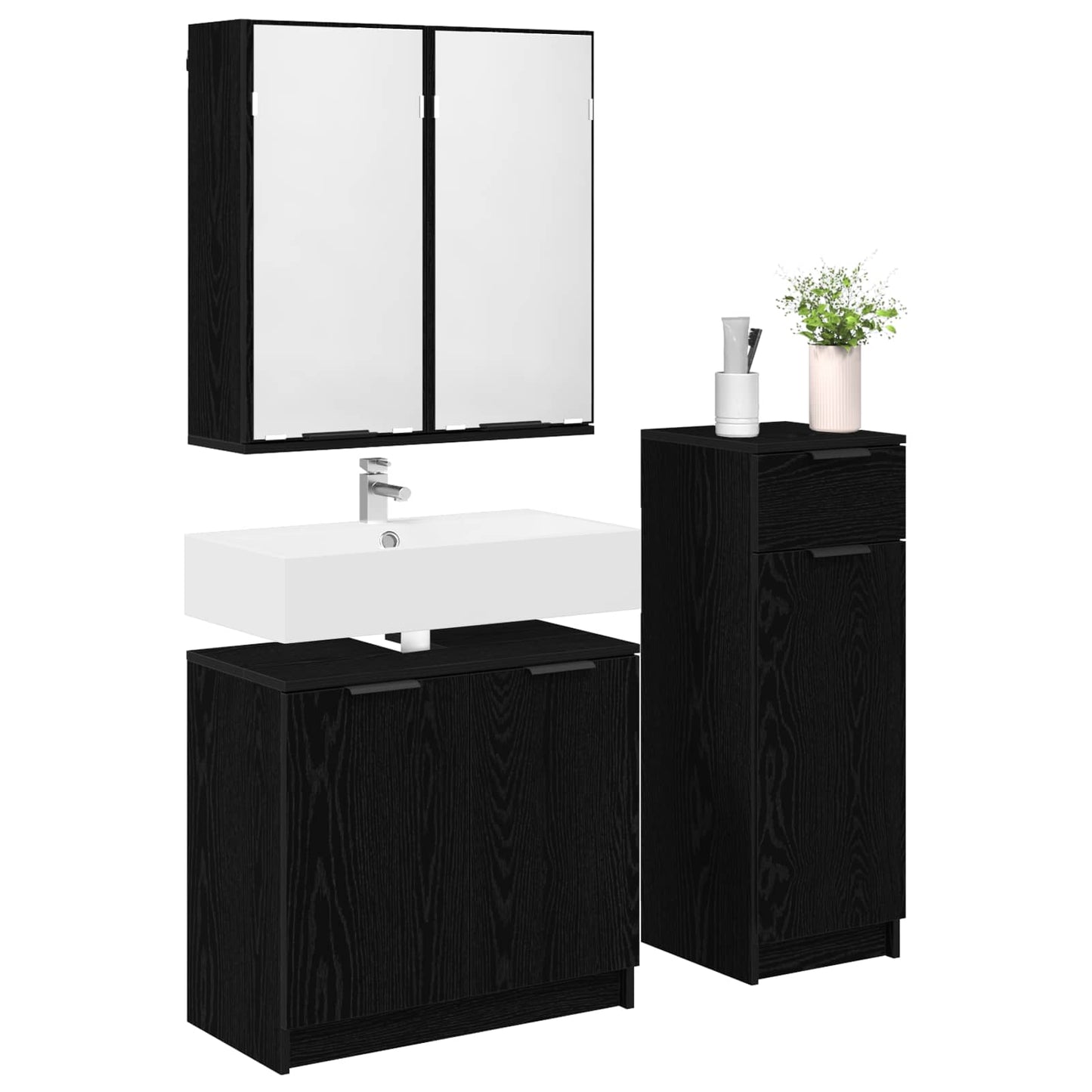 Badkamermeubelset met lade 3 pcs Zwart Eiken Bewerkt hout is nu te koop bij PeponiXL, paradijselijk wonen!