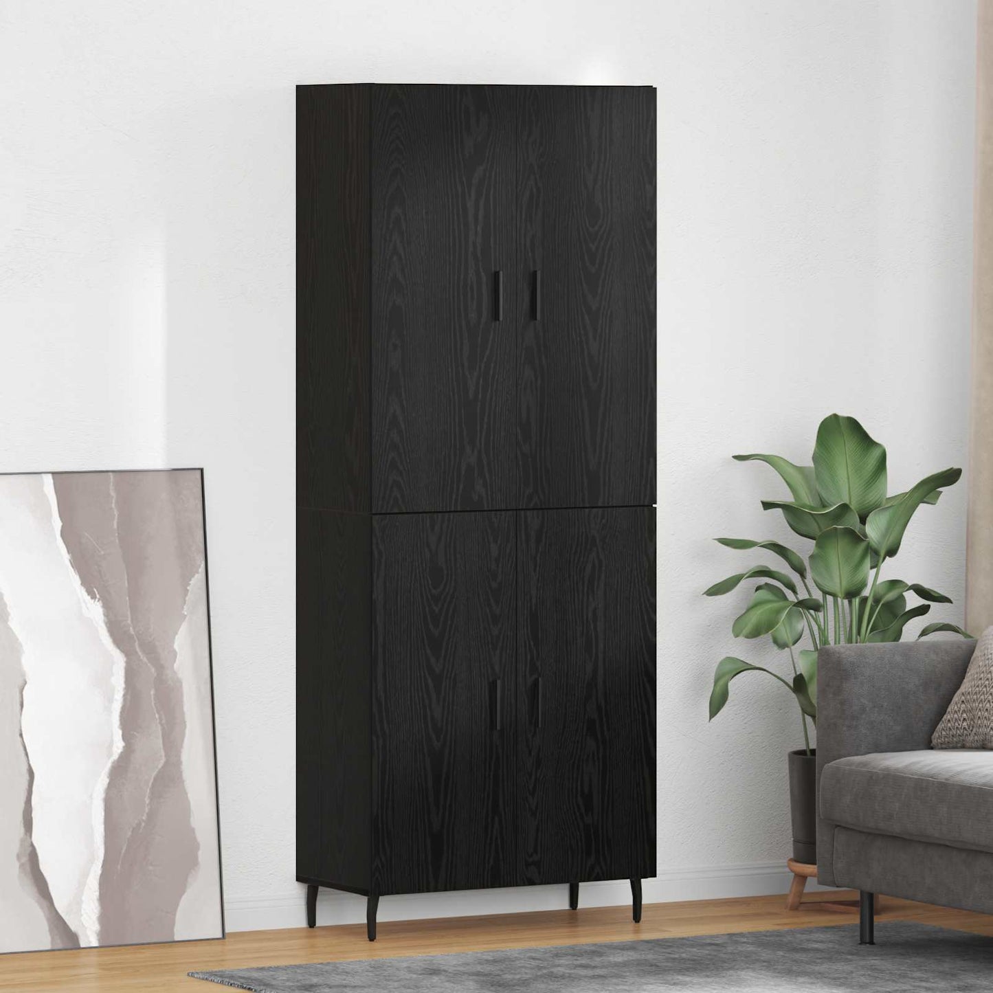 Hoge kast 2 pcs Zwart eiken Geengineerd Hout en Glas is nu te koop bij PeponiXL, paradijselijk wonen!
