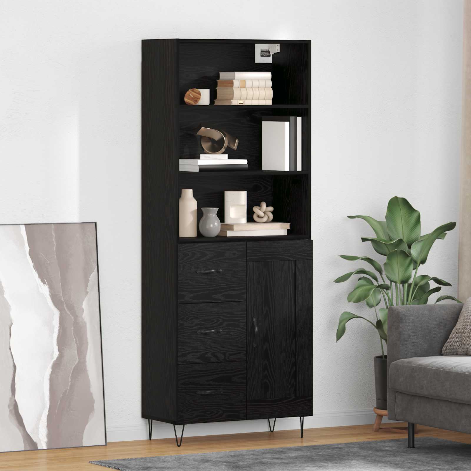 Hoge kast met lade 2 pcs Zwart Eiken Bewerkt hout is nu te koop bij PeponiXL, paradijselijk wonen!