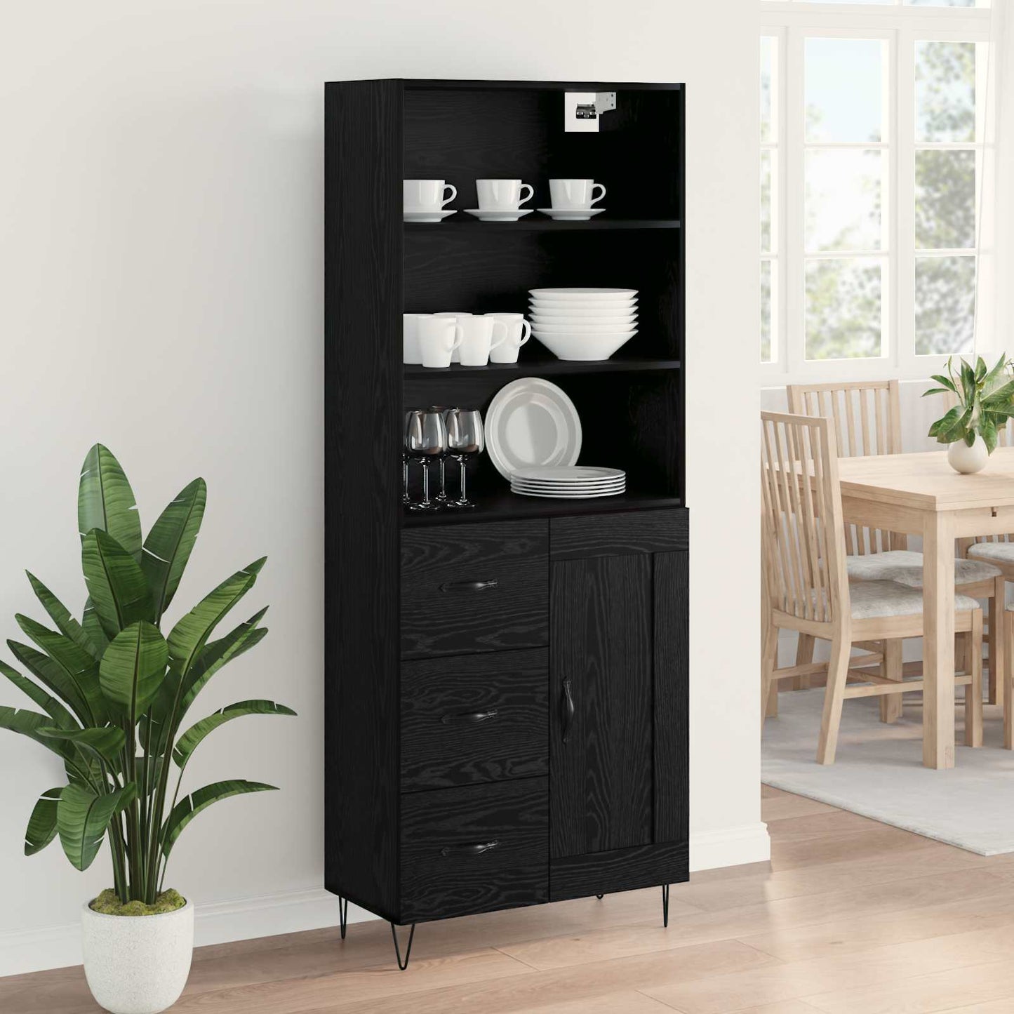 Hoge kast met lade 2 pcs Zwart Eiken Bewerkt hout is nu te koop bij PeponiXL, paradijselijk wonen!