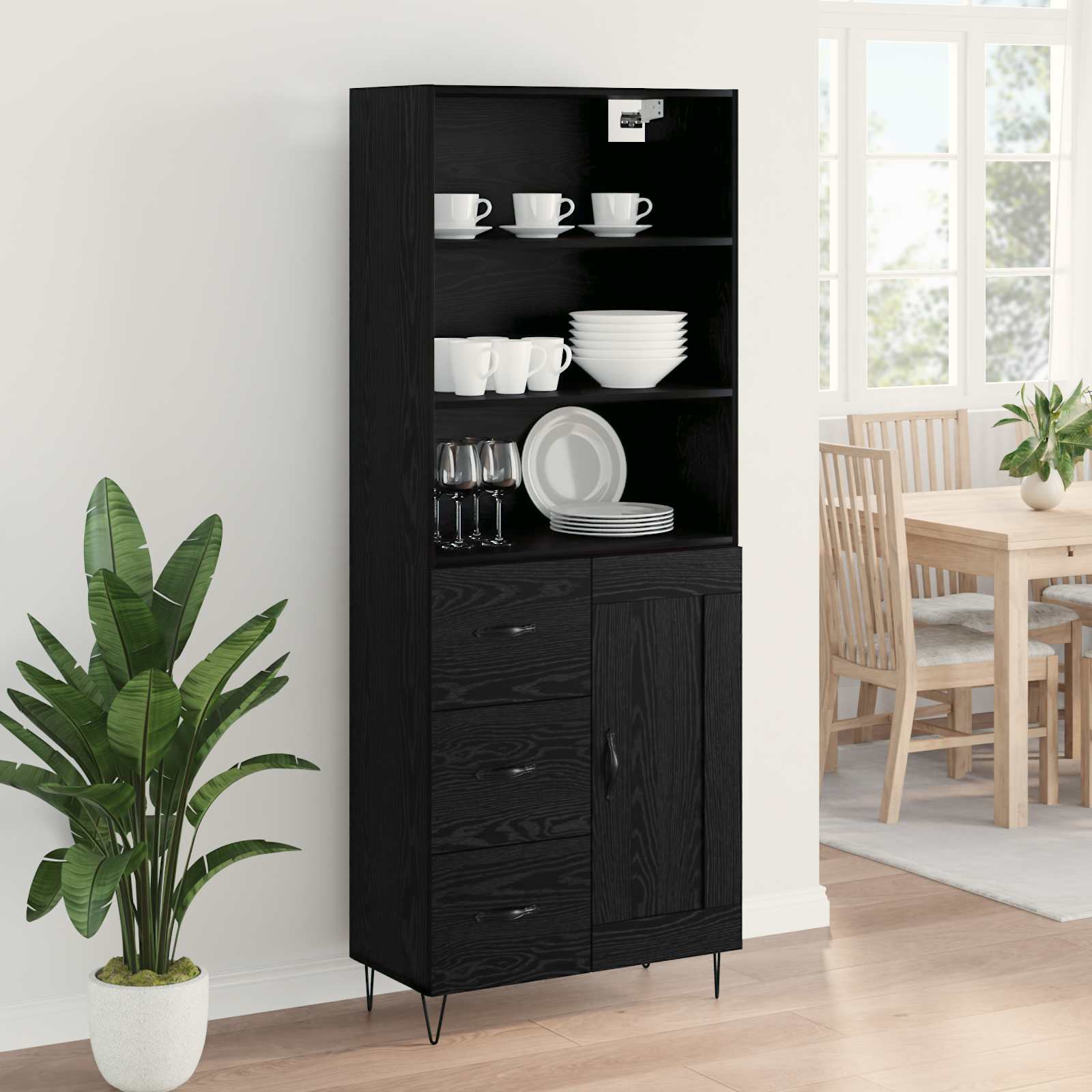 Hoge kast met lade 2 pcs Zwart Eiken Bewerkt hout is nu te koop bij PeponiXL, paradijselijk wonen!